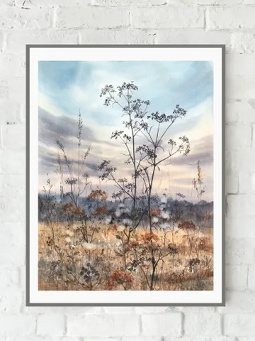 Meadow Original Watercolor Painting Field Landscape Wildflowers Art $205.75