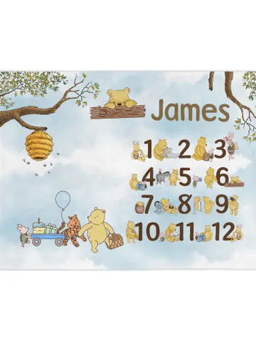 Personalized Milestone Blanket Winnie Pooh, Classic Winnie Pooh Milestone Blanket, Personalized Pooh Blanket, Hundred Acre Wood; wp00 $61.69