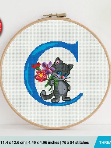 Letter C Cat ABC Cross stitch pattern | Embroidery Pattern | Instant Download | Embroidery Designs $5.37