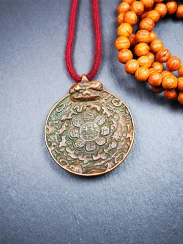 Gandhanra Acient Tibetan Buddhist Amulet,Melong Mirror,Calendar Badge,SIPAHO(srid pa ho),Unique 2 Sided Pattern,1.89" $79.99