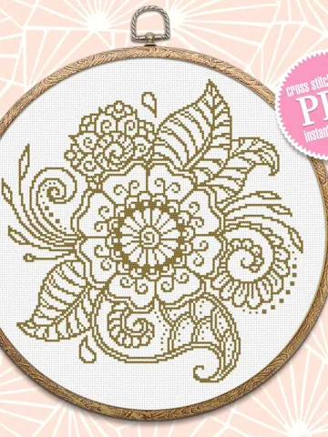Flower mandala cross stitch pattern download PDF, Monochrome embroidery beginner, Mandala digital PDF, Floral ornament cross stitch #M186 $4.60
