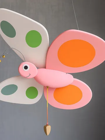 Handmade Wooden Butterfly Mobile – Flying Insect Toy with Moving Wings, Eco Nursery Decor, Garden Hanging, Gift for Kids and Nature Lovers