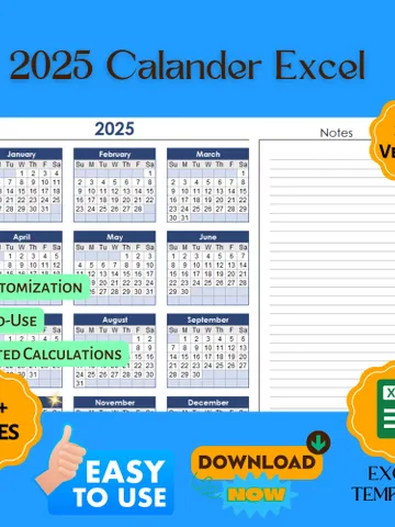 2025 Calendar Excel Template, Editable Yearly Planner, Google Sheets Monthly Schedule, Digital Calendar Download $9.52