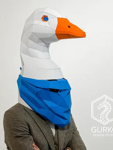 Goose Mask Papercraft, Bird, Digital Template, PDF Download, Gurko, 3D Low Poly Animal Mask, DIY Origami, Pepakura, Paper Mask, DIY Costume $18.00