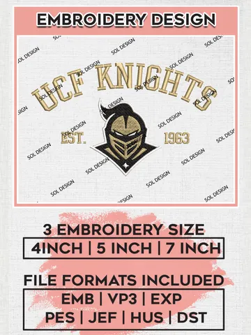 UCF Knights Est 1963 Logo Embroidery Designs, NCAA UCF Knights Team Embroidery, NCAA Team Logo, 3 sizes, Machine embroidery Files, Digital Download $6.99