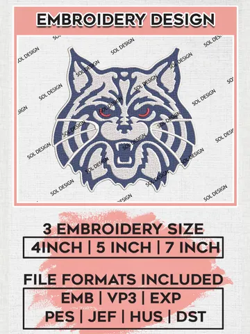 Arizona Wildcats Mascot Embroidery Designs, NCAA Logo Embroidery Files, NCAA Arizona Wildcats Logo, NCAA Embroidery Designs, Machine Embroidery Designs, Digital Download $6.99
