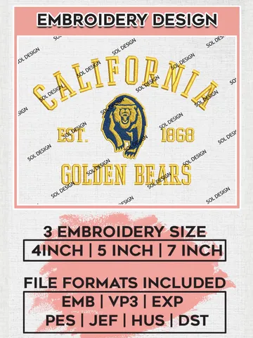 California Golden Bears Est 1868 Logo Embroidery Designs, NCAA California Golden Bears Team Embroidery, NCAA Team Logo, 3 sizes, Machine embroidery Files, Digital Download $6.99