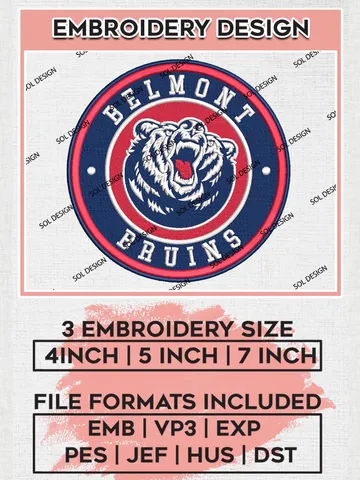 NCAA Belmont Bruins Round Logo Embroidery, NCAA Belmont Bruins Logo Embroidery files, NCAA Teams, Machine embroidery designs, Digital Download $6.99