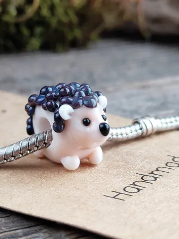 Hedgehog charm Hedgehog dread beads Hedgehog bead Hedgehog bracelet Glass Hedgehog BHB big hole bead Lampwork Hedgehog jewelry $26.63