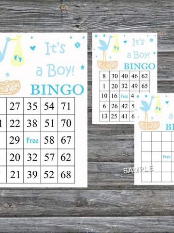 Blue Stork bingo cards,Stork nest bingo game,Stork nest printable bingo cards,60 Bingo Cards,INSTANT DOWNLOAD--210 $3.95