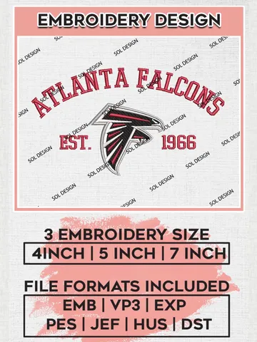 Atlanta Falcons Est 1966 Embroidery Designs, NFL Falcons, NFL Embroidery Designs, NFL TAtlanta Falcons Machine Embroidery Design, Digital Download