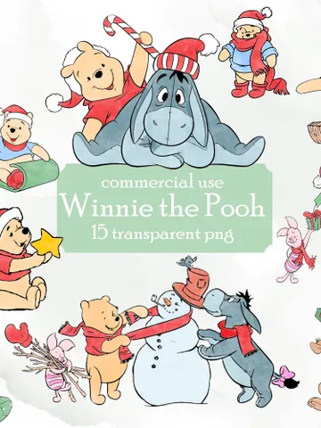 Christmas Winnie the Pooh clip art png watercolor; COMMERCIAL USE; Pooh Baby shower; Winnie Pooh Birthday winter Christmas clip art