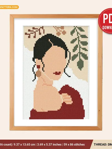Boho Style Woman cross stitch pattern, Floral, nature, girl, home decor, counted, chart, gift DIY, embroidery, beginner, instant Digital PDF $5.94