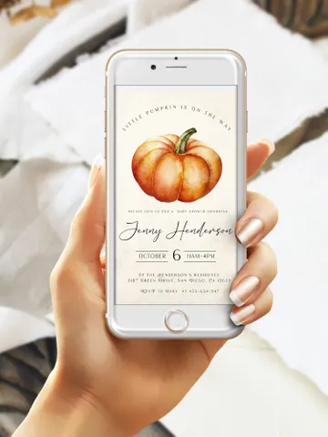 Little Pumpkin is on the way; Editable Autumn Pumpkin Baby Shower Invitation Template Canva; Fall 2022 Autumn Smartphone Digital Invitation $10.98