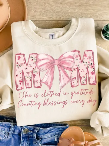 Mom She is Clothed in Gratitude Counting Blessings Every Day Png, Wildflowers Mom png, Bible Verses png,Empowered Women, Mom Coquette Bow $3.72