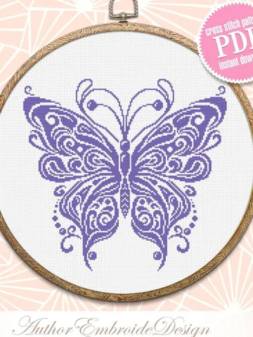 Mandala butterfly cross stitch pattern PDF download Monochrome butterfly digital PDF, Vintage butterfly ornament cross stitch chart #M213 $4.60