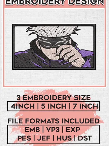 Gojo satoru embroidery design, Anime design, Embroidery files, Embroidery shirt, Digital download EMB_ANIME_60 $6.99