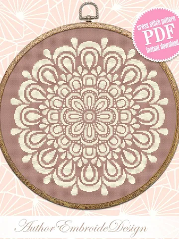Simple mandala cross stitch pattern PDF download Flower mandala pattern digital PDF, Monochrome cross stitch chart for beginner #M244 $4.60