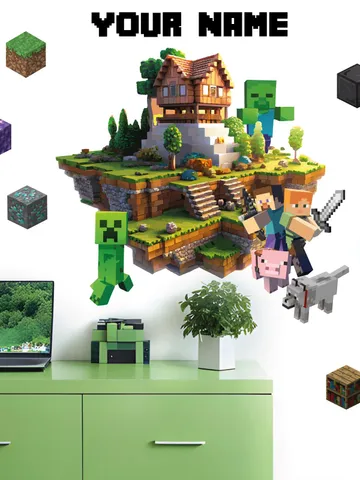 Personalized Gamer Wall Decal Mine Custom name Sticker Playroom Pixel Decor Gift el200 $36.99
