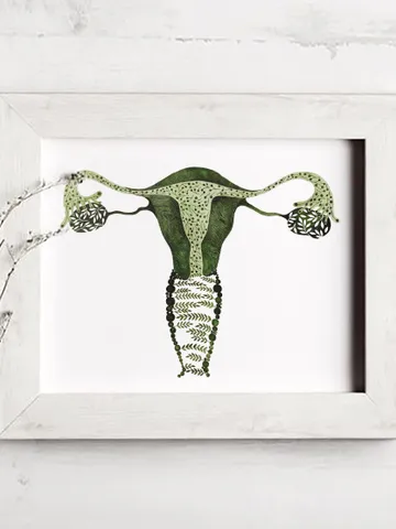 Watercolor poster "CORE OF NATURE", green uterus illustration $25.00