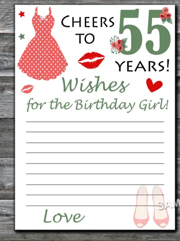 55th Wishes for the birthday girl,Adult Birthday party game-fun games for her-Instant download