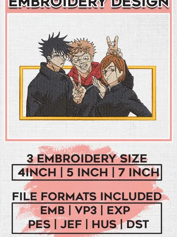 Jujutsu Kaisen Friends Embroidery Files, Fushiguro Embroidery Designs, 3 sizes, Anime Machine Embroidery Design Files, Instant Download EMB_ANIME_273 $6.99