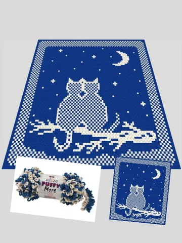 Loop yarn Finger knitted Night cats blanket pattern