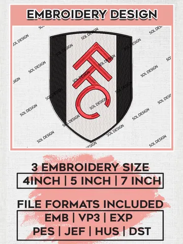 Fulham Embroidery Designs, Premier League Embroidery, EPL Embroidery Designs, EPL Fulham Machine Embroidery Designs $6.99