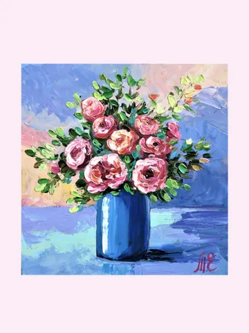 Original Oil Painting Colorful Bouquet of Flowers in Vase Home Decor $30.00