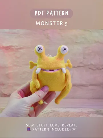 Monster Plush Pattern PDF β DIY Toy with Snail Eyes & Pocket $7.00