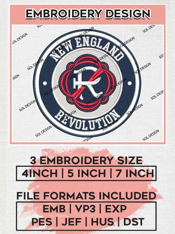 New England Revolution Soccer Team Logo Embroidery Design, MLS New England Revolution Logo Embroidery Files, Soccer Team Machine Embroidery, Machine Embroidery Design $6.99