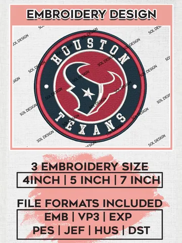 NFL Houston Texans Circle Logo Embroidery Designs, NFL Texans, NFL Embroidery Designs, NFL Houston Texans Machine Embroidery Design, Digital Download