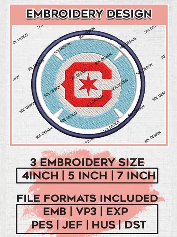 Chicago Fire FC Logo Embroidery Designs, MLS Embroidery files, Chicago Fire MLS Teams, Football, Digital Download