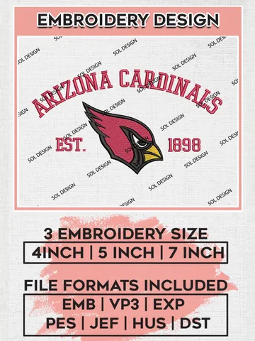 Arizona Cardinals Est 1898 Embroidery Designs, NFL Cardinals, NFL Embroidery Designs, NFL Arizona Cardinals Machine Embroidery Design, Digital Download