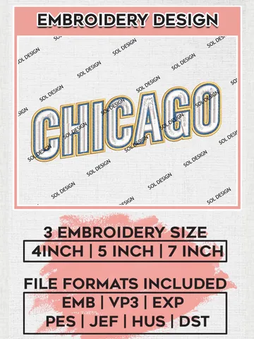 WNBA Chicago Basketball Wordmark Logo Embroidery Files, WNBA Chicago Sky Team Embroidery Designs, Basketball Teams, 3 sizes, Machine embroidery designs, Digital Download $6.99