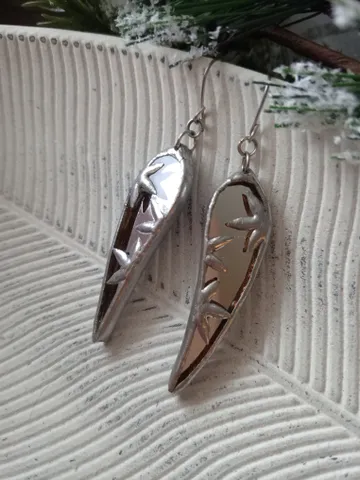 Dangle mirror icicle simple stained glass long earrings, kawaii winter earrings