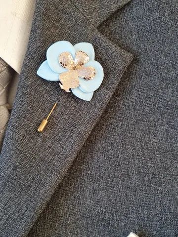 Blue orchid men's lapel pin Leather boutonniere for him 3rd anniversary gift $38.00