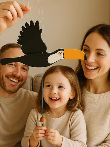 Wooden Toucan Mobile – Handmade Flying Bird Toy for Nursery or Kids Room, Colorful Jungle Decor, Eco Wooden Bird, Perfect Christmas Gift