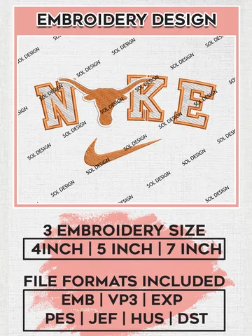 Nike Texas Longhorns Machine Embroidery Design, NCAA Texas Longhorns Embroidery Design Design files, NCAA Embroidery Designs, NCAA Machine Embroidery Designs, Digital Download $6.99