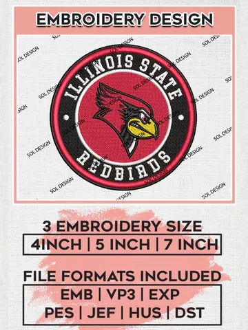 NCAA Illinois State Redbirds Round Logo Embroidery, NCAA Illinois State Redbirds Logo Embroidery files, NCAA Teams, Machine embroidery designs, Digital Download $6.99
