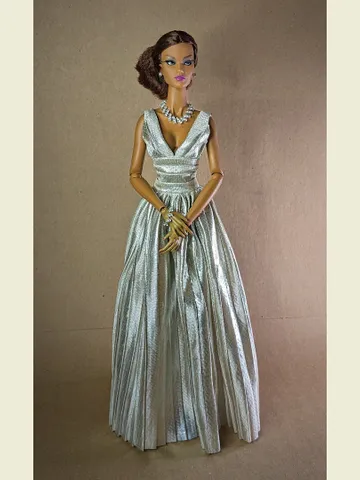 Silver pleated evening dress for 16 inch fashion doll $47.00