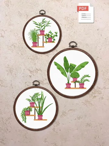 Set of 3 Potted Flowers Cross Stitch Pattern, Flower Cross Stitch, Embroidery Potted Flowers, Flowers xStitch Potted Flowers xStitch #flw023 $9.00