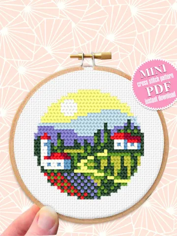 Small cross stitch pattern download PDF Italy village cross stitch Nature landscape embroidery PDF Tiny picture cross stitch beginner #L20 $2.50