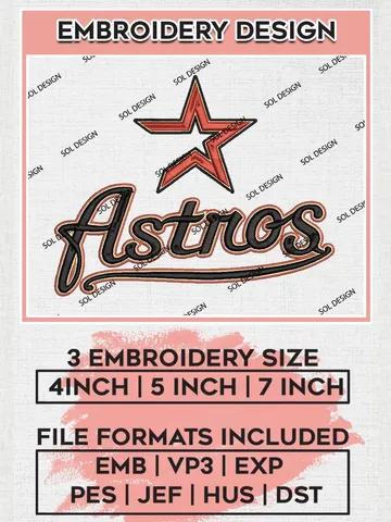 MLB Astros Wordmark Machine Embroidery Design Files, MLB Houston Astros Team Embroidery, MLB Teams, 3 sizes, MLB Machine embroidery designs, Digital Download $6.99