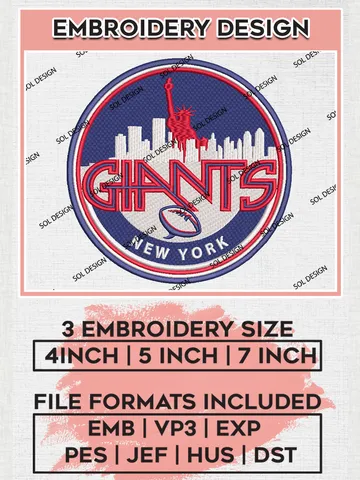 New York Giants Circle Logo Embroidery Designs, NFL Giants, NFL Logo Embroidery Files, NFL New York Giants Machine Embroidery Design, Digital Download $6.99