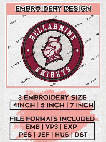 NCAA Bellarmine Knights Round Logo Embroidery, NCAA Bellarmine Knights Logo Embroidery files, NCAA Bellarmine Knights Teams, Machine embroidery designs, Digital Download $6.99