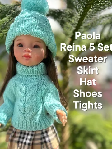 Paola Reina Doll 5 ITEMS Set: Exclusive Handmade Outfit - Sweater, Skirt, Tights, Shoes, Hat with braid $68.54