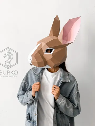 Rabbit Mask Papercraft, Hare, Digital Template, PDF Download, Gurko, 3D Low Poly Animal Mask, DIY Origami, Pepakura, Paper Mask, DIY Costume $14.00