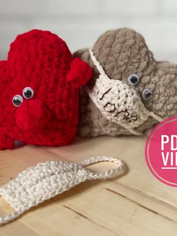 Crochet plush heart in mask, pattern PDF, digital instant download, small stuffed ornament, funny keychain Valentine’s Day, pendant on a car $3.50