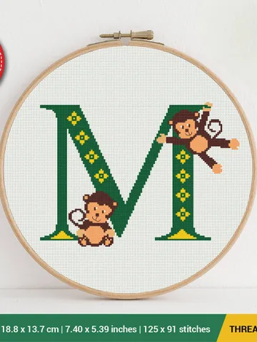 Letter M Monkey ABC Cross stitch pattern | Embroidery Pattern | Instant Download | Embroidery Designs $5.37